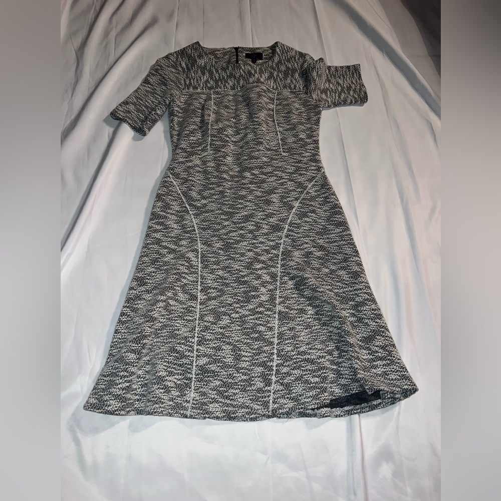 NYD Size 0 Dress Lined Length 35” Zip Cotton Poly Spandex Gray Short Sleeve ST53